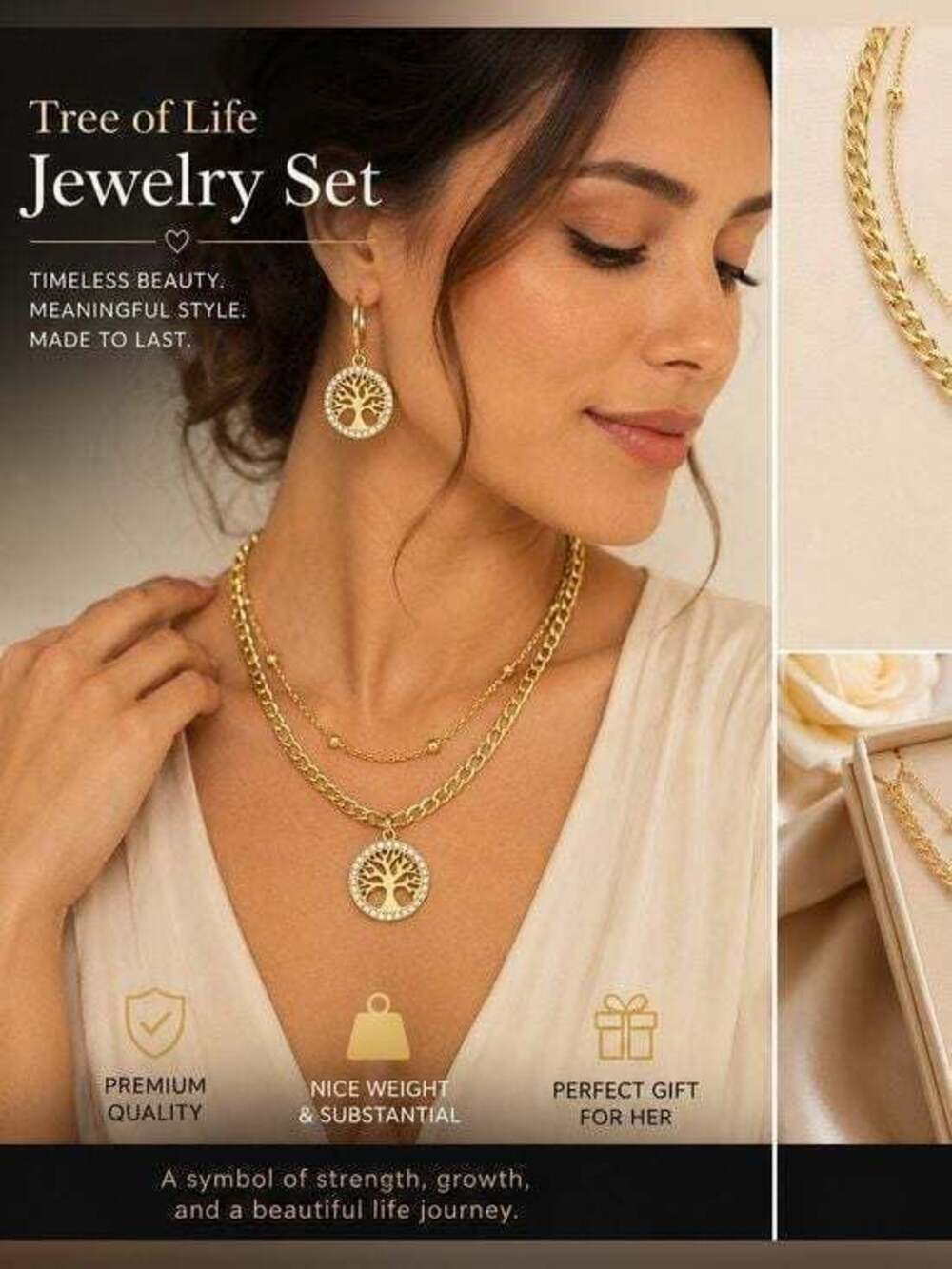 Tree of Life Necklace and Earring Set – Gold